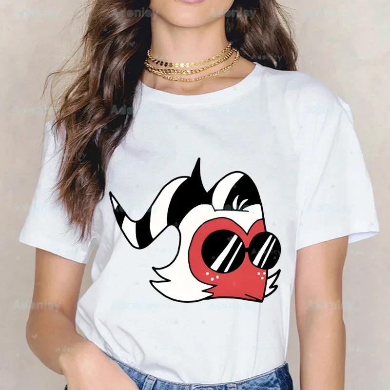 Мультяшные футболки Helluva Boss Женские летние графические футболки Смешные футболки для женщин Футболки с круглым вырезом Топы Харадзюку