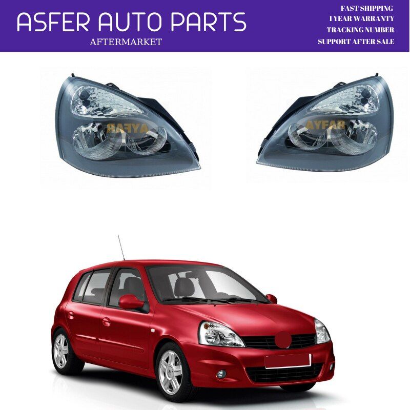 Right Side Headlight Gray For Renault Clio Mk2 HB 2002-2008 OEM 7701057658