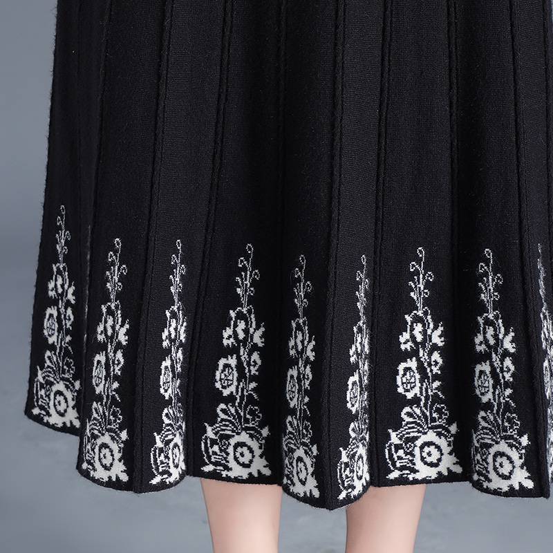 Женская утолщенная А-силуэта юбка с принтом, вязаная юбка, осень и зима, этнический стиль, высокая талия