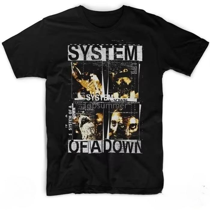 Band System of A Down Soad Faces Collage T Shirt Funny Graphic Tees Shirts Mens Tshirts Cotton Black Tee Shirts for Men