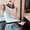 Cropped Knitted Vest Women's Outerwear Base Layer Turtleneck Zip-up Fitted High-waist Slimming Sleeveless Top