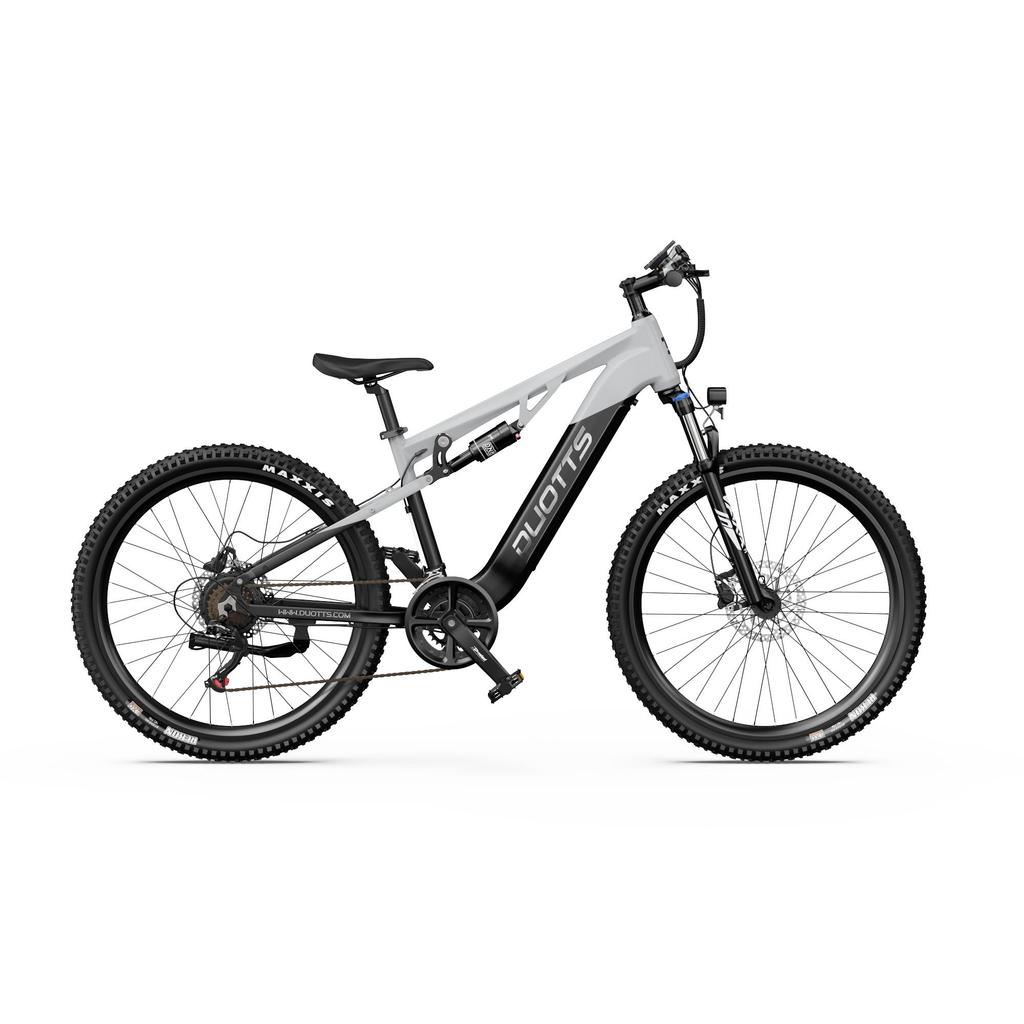 DUOTTS E29 electric bicycle, Bafang 250W motor, 48V 13.5Ah battery, full suspension, 27.5-inch tires, hydraulic brakes, range of 45-90 kilometers.