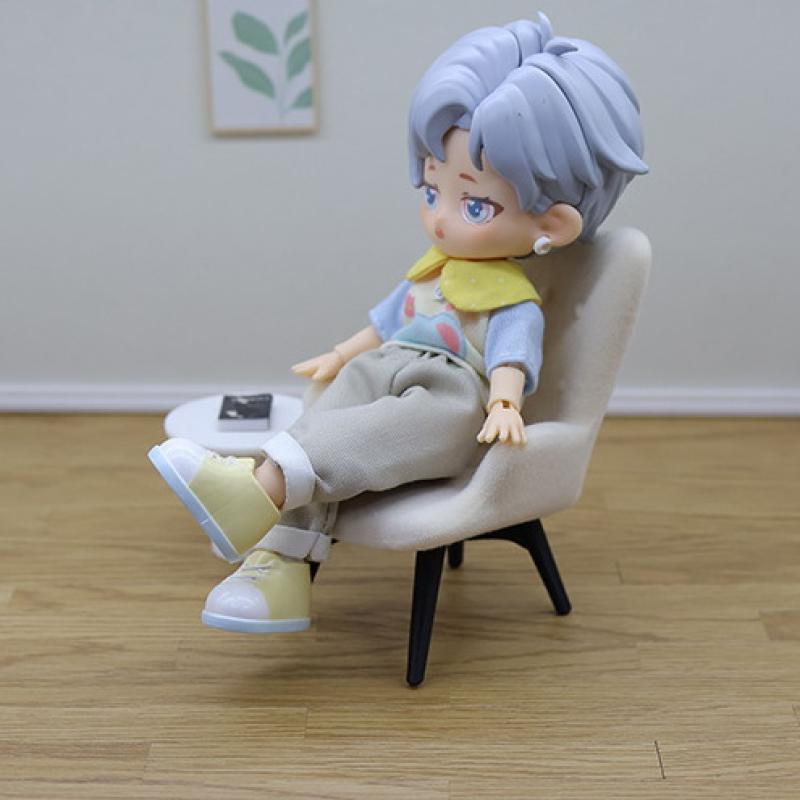 1 Piece 1/12 Dollhouse Mini Plush Sofa Chair Side Table Furniture Model Decor Simulation Single Person Sofa