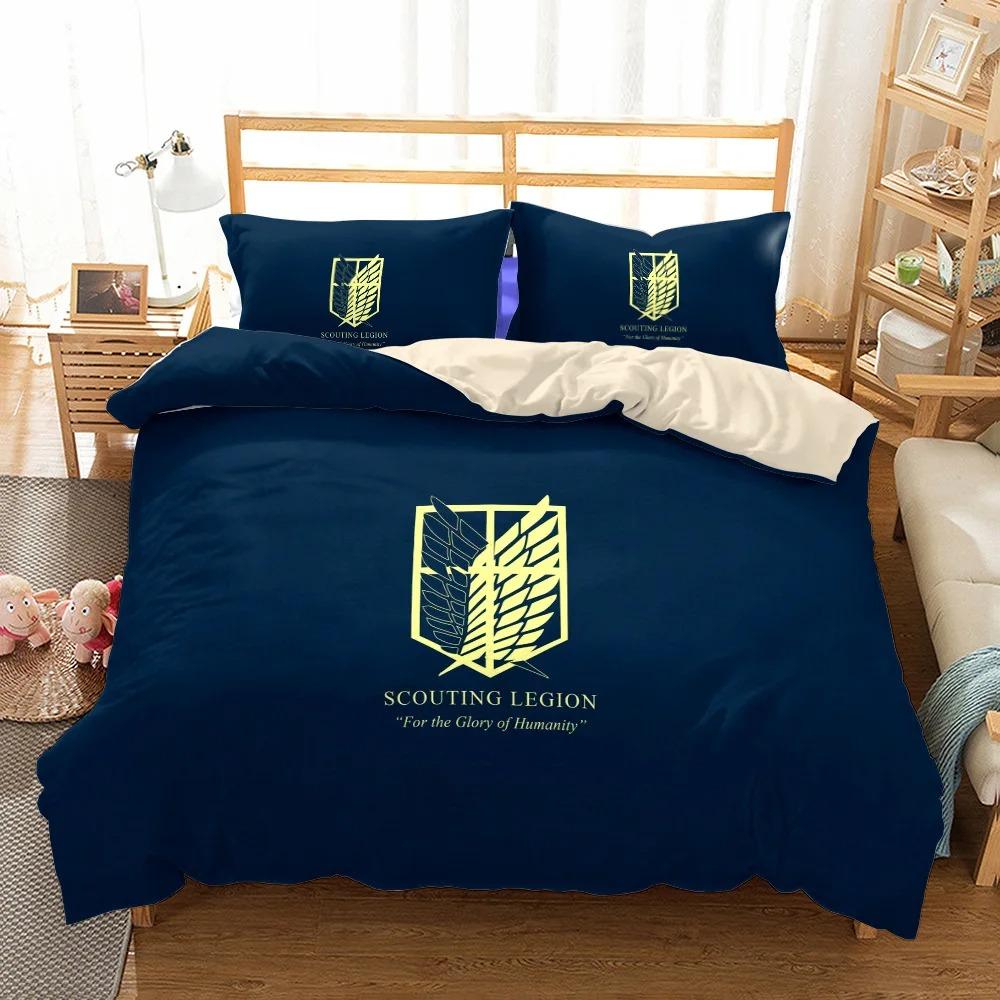 Anime Attack On Titan Bedding Set Kawaii Loli Boy Duvet Cover 3D Print Japan Cartoon Bed Quilt Cover Pillowcase No Sheets