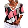 Autumn Long Sleeved Casual Loose V-neck Cross Geometric Printed Women's T-shirts