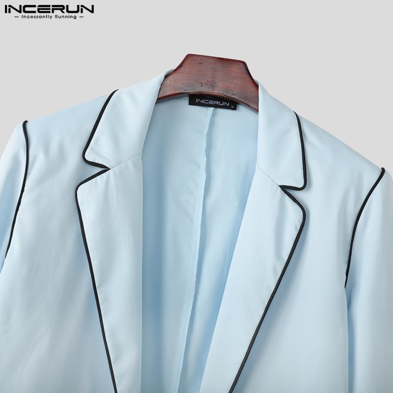 INCERUN Осенние мужские комплекты оверсайз из двух предметов: блейзер с длинным рукавом и строчкой + длинные прямые брюки