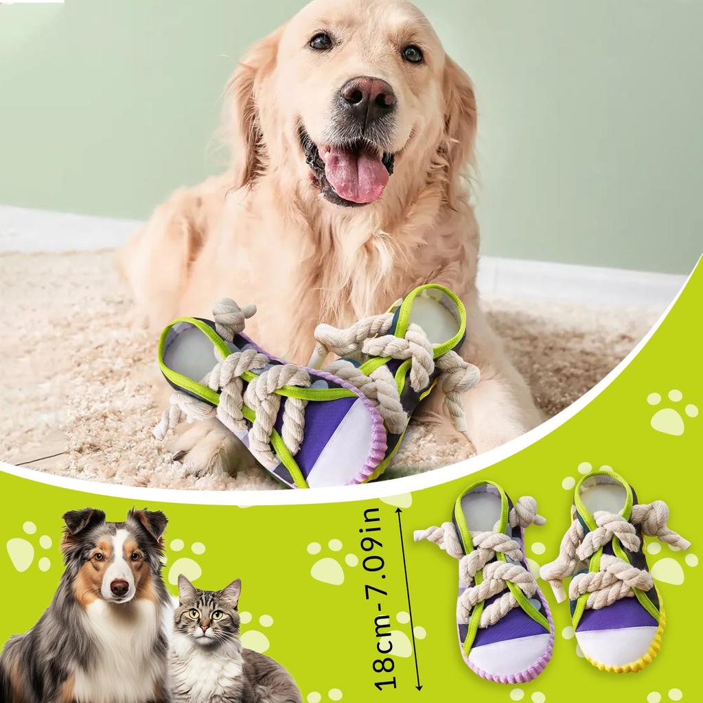 Durable Pet Chew Toy Shoe Design with Rope Laces for Interactive Play and Teeth Cleaning Ideal for Dogs and Puppies