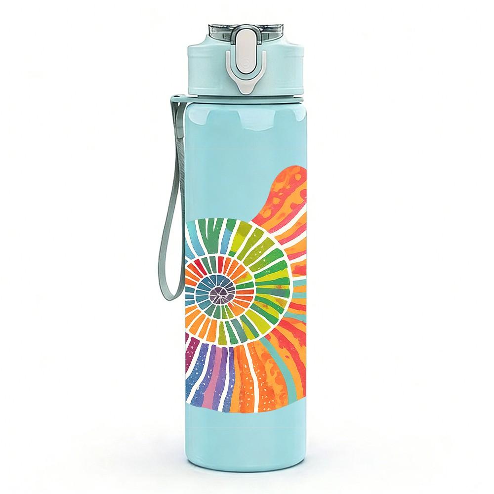 1PC Colorful Nautilus Shell Art 750ml Color Plastic Sports Water Bottle Leakproof Flip Straw Lid Suitable for Sports Office Home Use