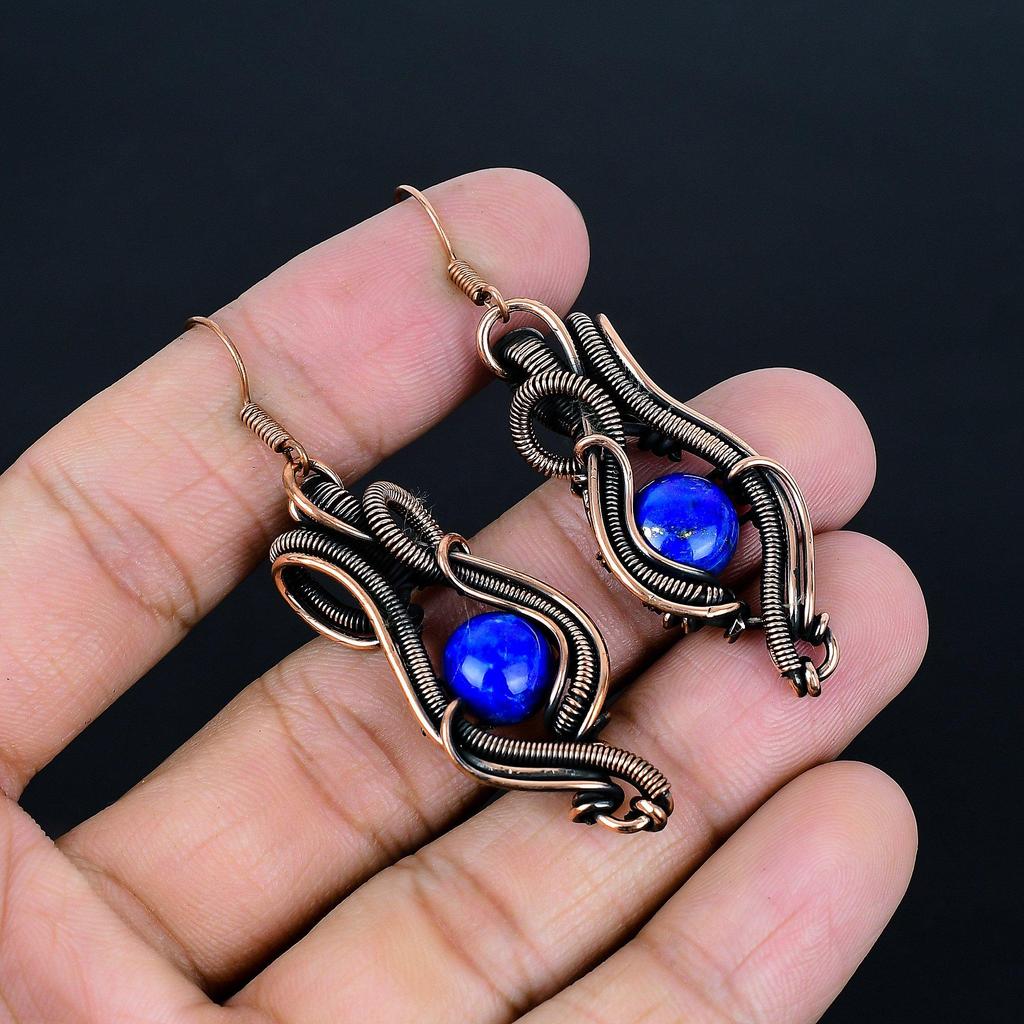 Украшения из лазурита, обернутые медной проволокой 999 пробы, Ювелирные изделия ручной работы с драгоценными камнями, Подарки для жены Новые серьги