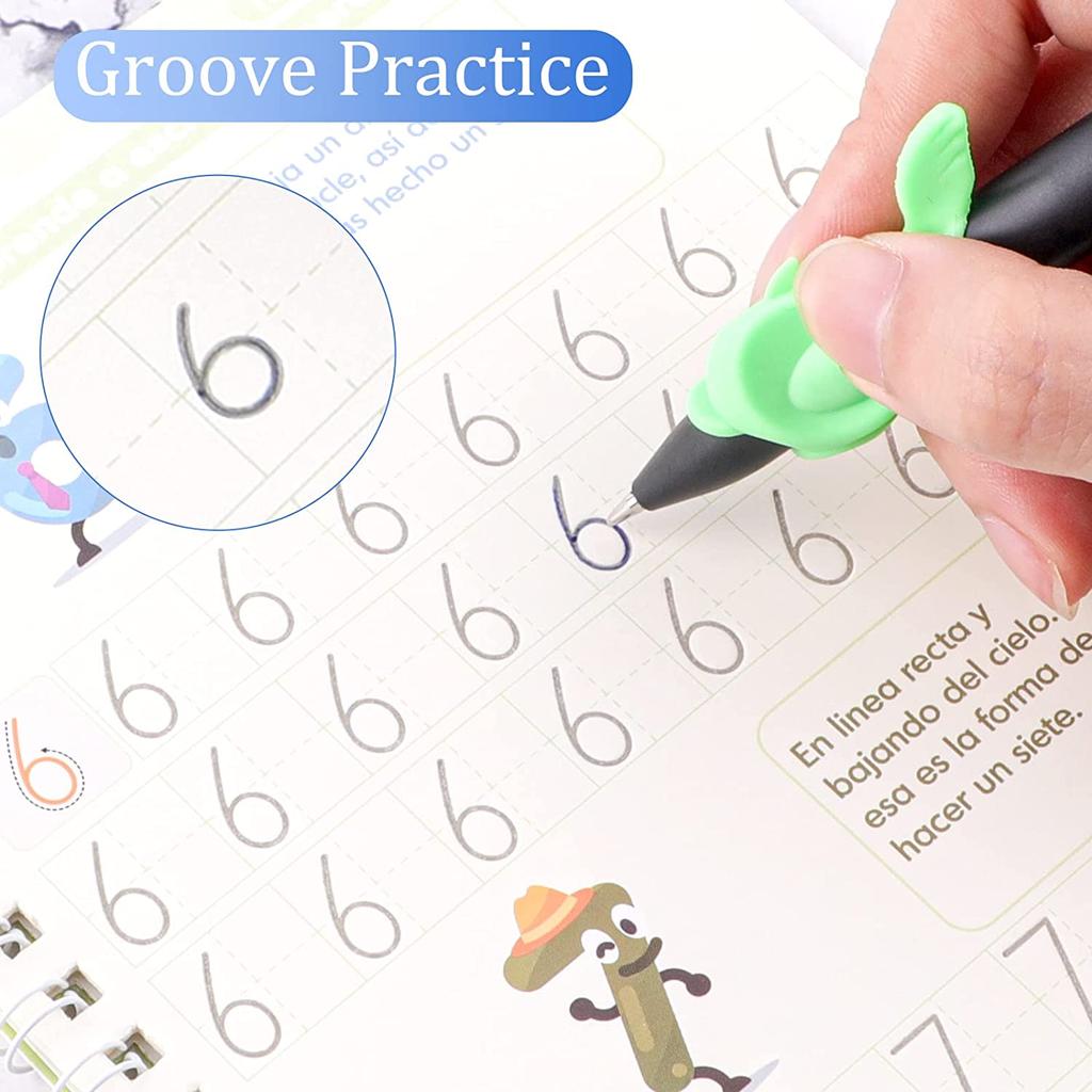 4 книги Магическая тетрадь для письма на испанском языке Каллиграфический блокнот Монтессори для детей Многоразовая развивающая игрушка для практики каллиграфических букв Качество