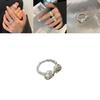 Стильное регулируемое открытое кольцо в корейском стиле с уникальным геометрическим дизайном из чистого серебра 925 пробы