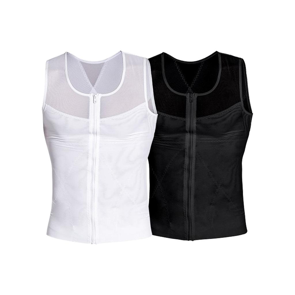Men's Zippered Body Shaping Vest With Thin Buttons For Adjusting Chest And Abdomen