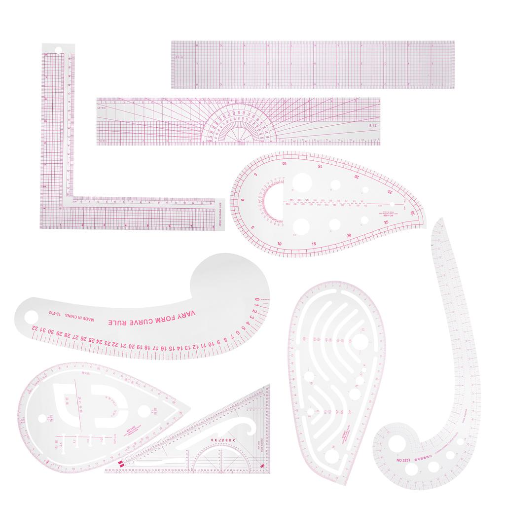 9pcs MultiPurpose Clothing Ruler Set Cutting Curve Shaped Straightedge Sewing Tailor Drawing