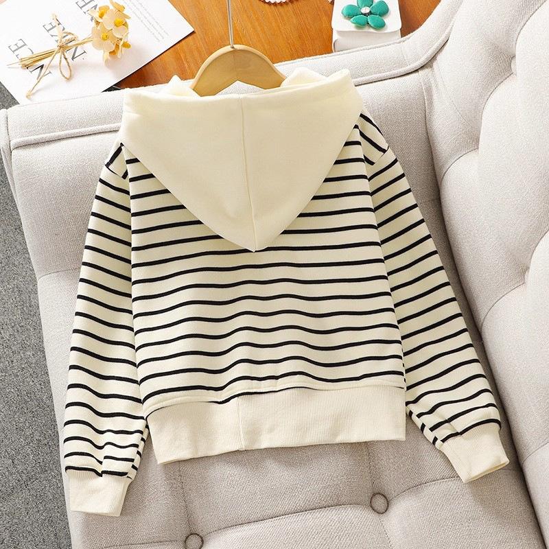 Girls Hooded Striped Baseball Jacket for Spring Autumn Winter