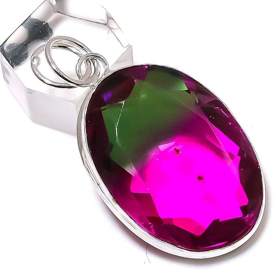 Подвеска из натурального двухцветного турмалина из стерлингового серебра 925 пробы 1,97 дюйма h0g14