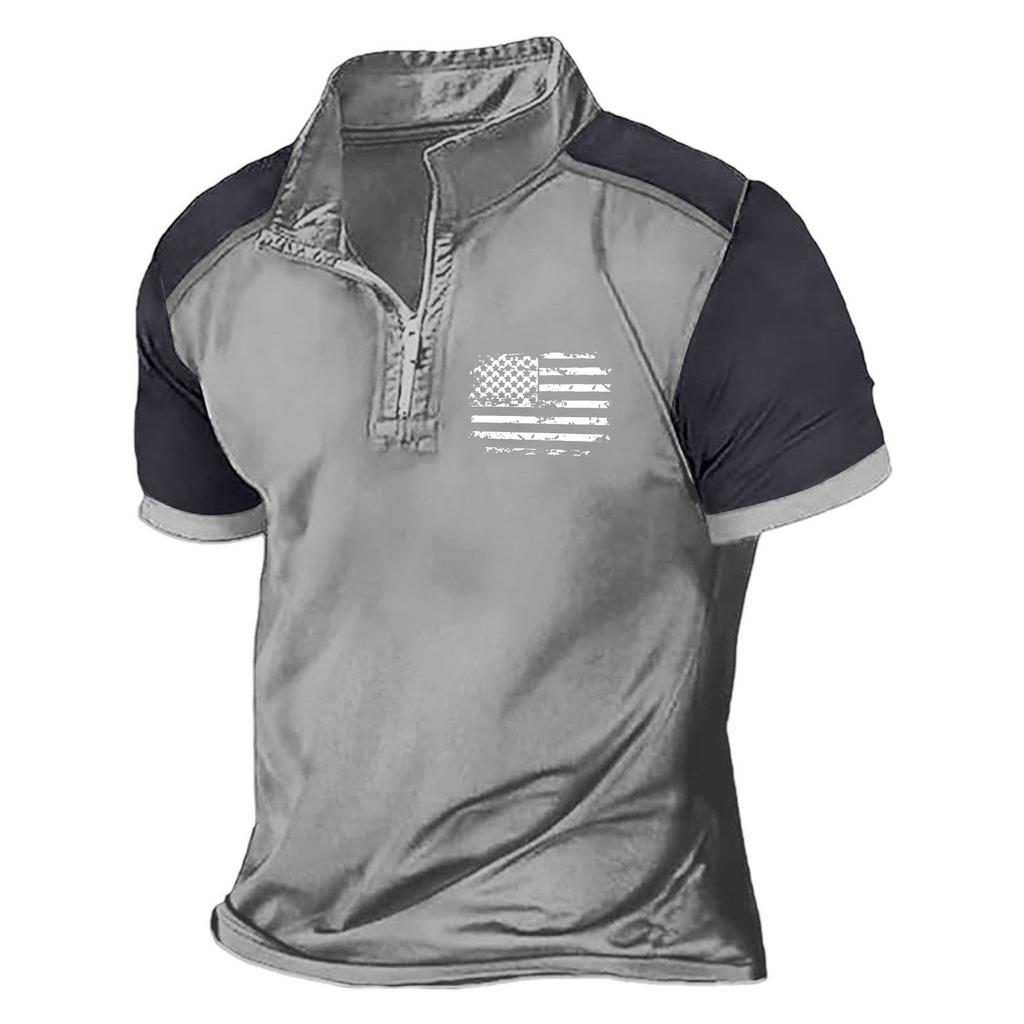 Летняя новинка для мужчин, повседневная рубашка с воротником-стойкой и короткими рукавами, подходящая по цвету, с полумолнией