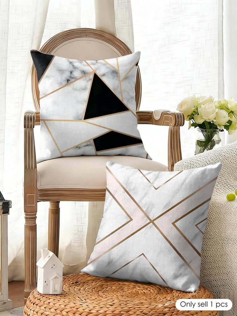 Marble Geometric Patterns Cushion Cover Natural Linen Organic Fabric Double-Sided Printing Breathable Perfect For Home Decor