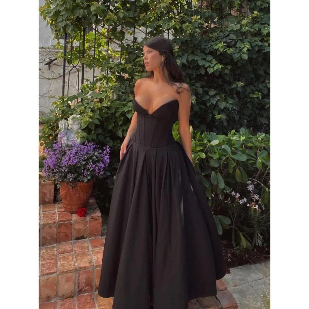 Черное элегантное свадебное платье для мероприятий, сексуальное платье-корсет без бретелек, миди, рождественские вечерние платья для женщин, одежда