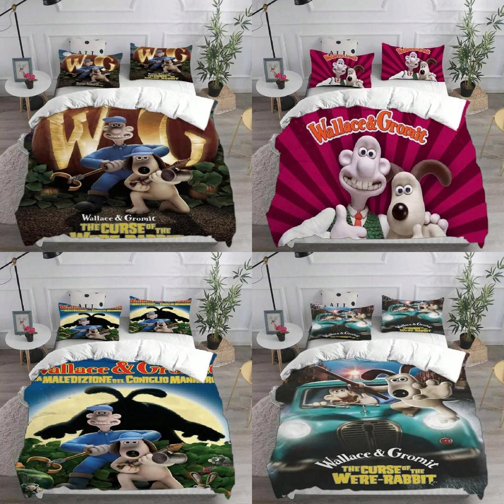 Wallace And Gromit Pattern Print Bedding Set With Multisize Options For Bedroom Use