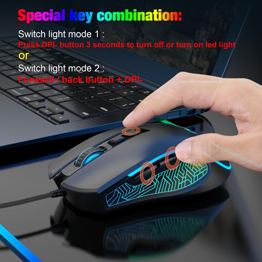 Colorful Luminous Wired Gaming Mouse: X100 Adjustable 3600 DPI