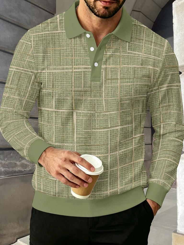 Casual Long Sleeve Argyle Pattern Polo Shirt, Great for Daily Wear