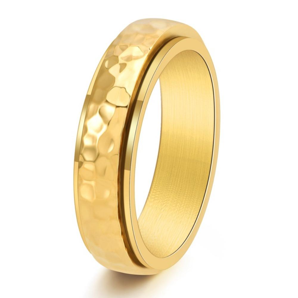 Винтажное кольцо унисекс из титановой стали с кованой текстурой ручной работы и вращающимся элементом в виде сот