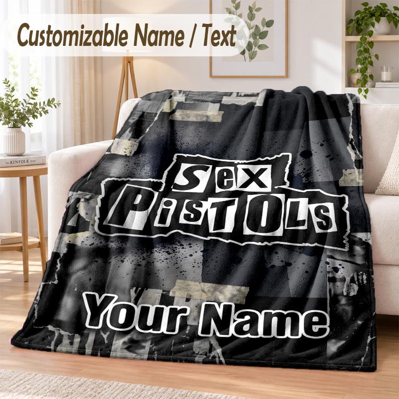Custom Text Flannel Blanket Sex Pistols Print Warm Cozy Blanket Home Sofa Bedding