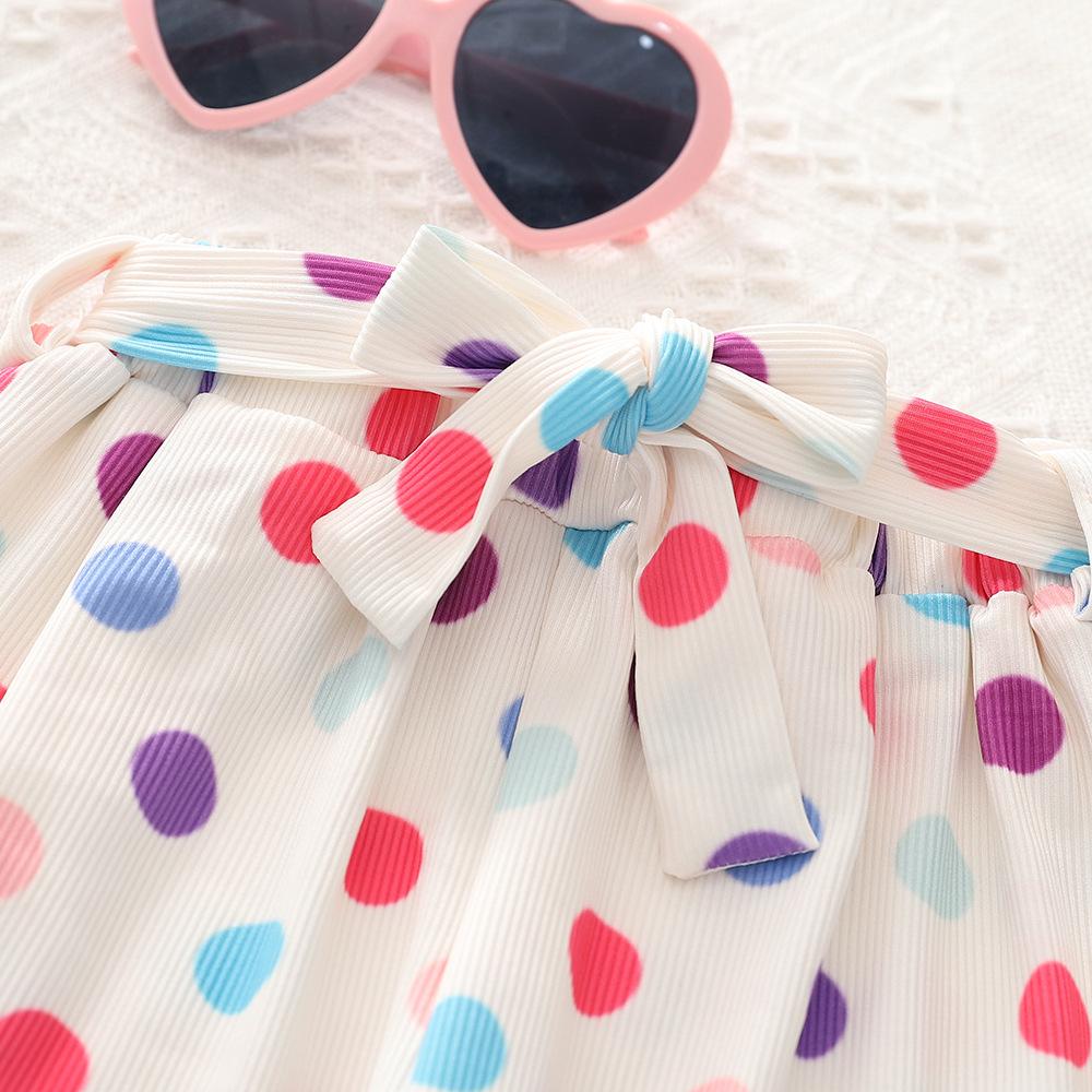 Hong Kong Style Girls' Polka Dot Straight-Leg Pants & Sleeveless Crop Top Set