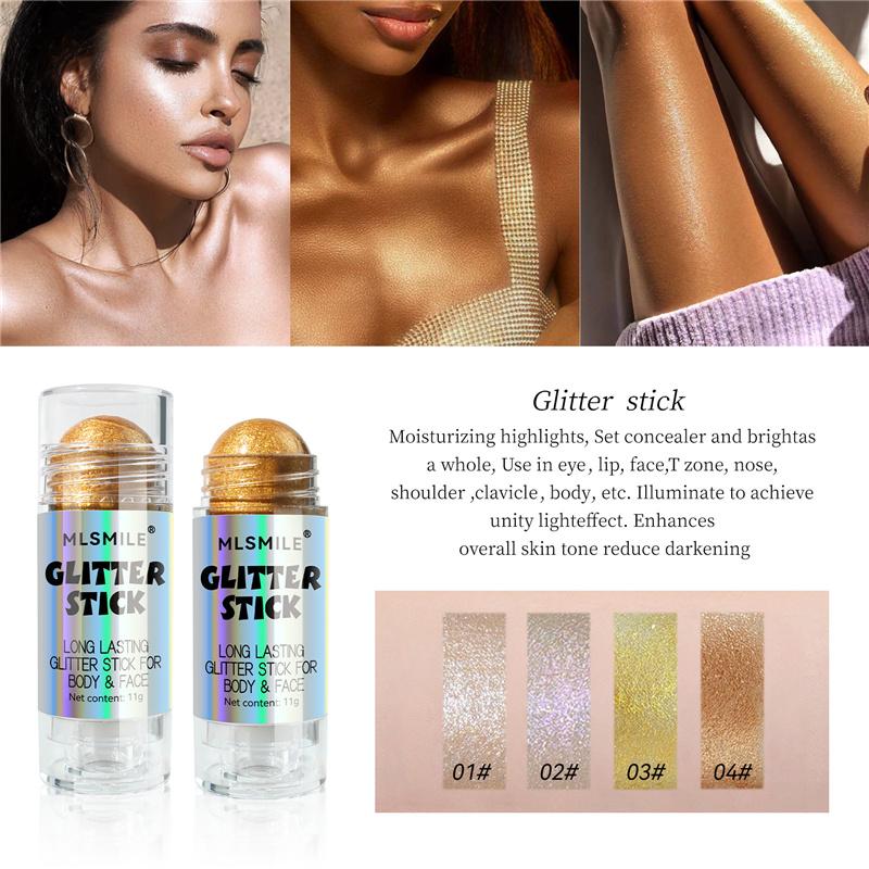 Крем-хайлайтер с бриллиантовыми блестками Pearl Fine Flash для лица Natural 3D Contouring Full Body Highlight Stick Cosmetic Tool