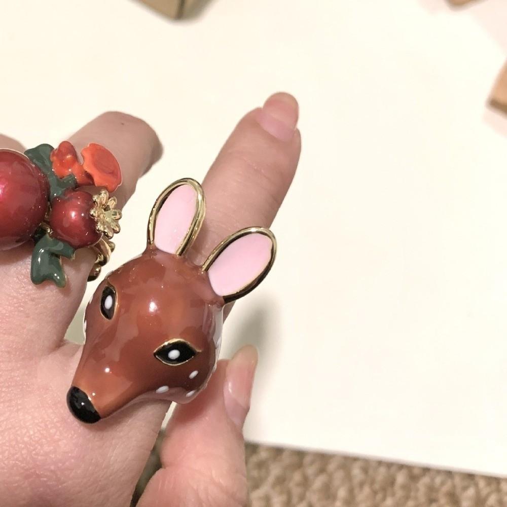 Creative Geometric Deer Drip Oil Ring Brown Opening Enamel Ring Animal Minority Design Chunky Animal Ring Decoration