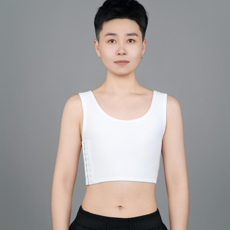 Short Chest Binder For Summer, Breathable Mesh Compression Tank Top, Chest Minimizer With Side Hooks, Supportive Chest Binder