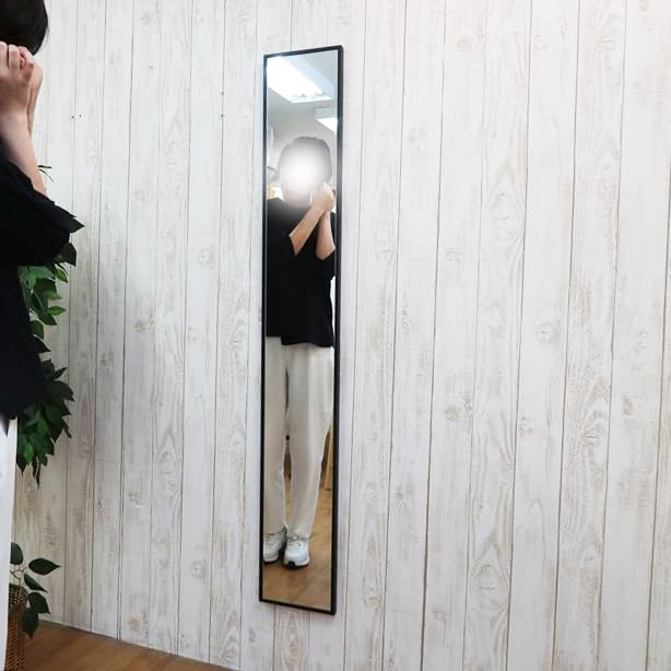Тонкий сделано в 153 x 22 тонкий деревянный натуральный Настенное зеркало в полный рост, дизайн, Япония, см, ударопрочное, рама, дерево, Ш220, черный.