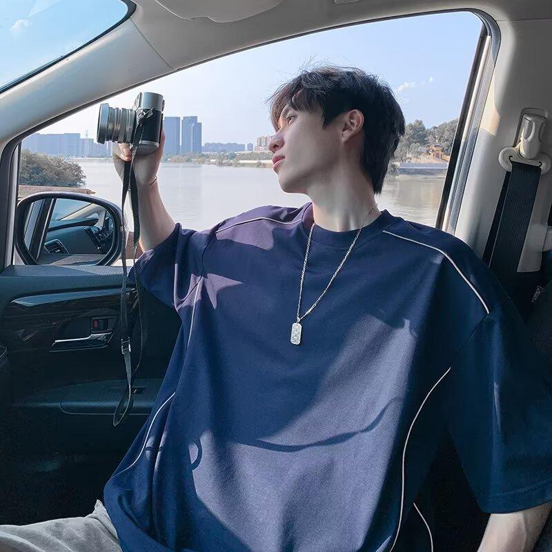 Design-sensual Short-sleeved Men's Summer American Striped Loose T-shirt High Street Versatile Casual Shirt