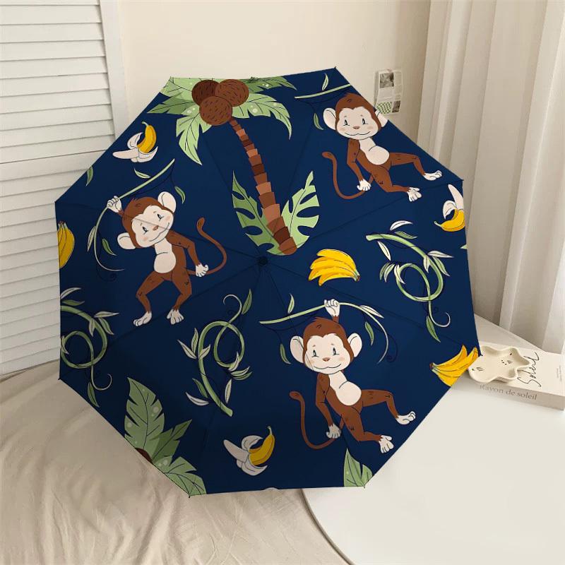 1PC Monkey Banana Umbrella-8-Rib Reinforced, Automatic Open, Lightweight & Durable, Cute Fashion Accessory for Outdoor-T359