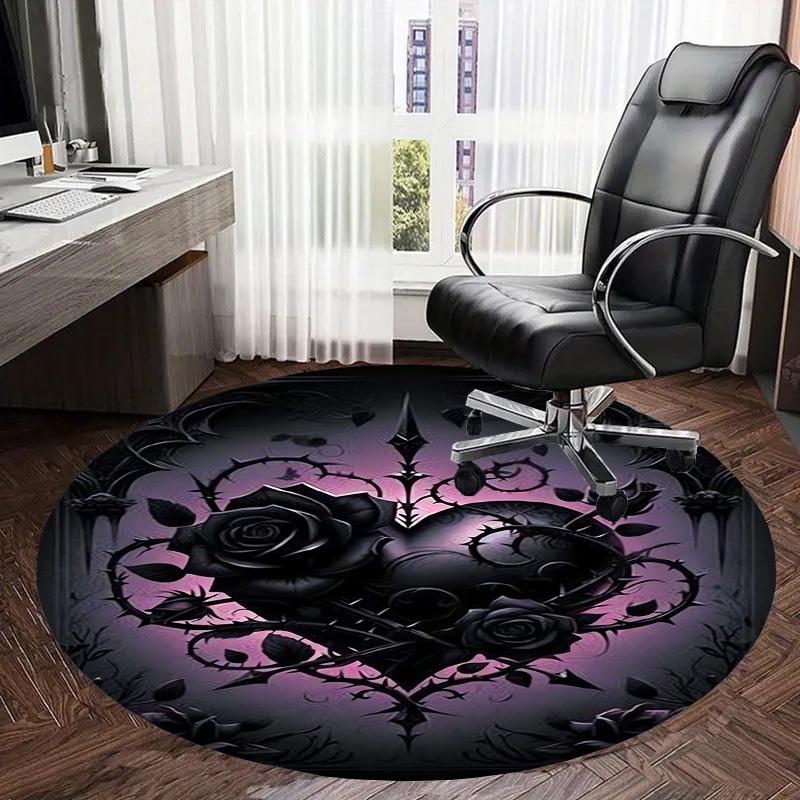1pc Gothic Rose Heart Round carpet, Perfect for Decorating Chairs, Living Rooms, Or Bedrooms, for Living Room.033