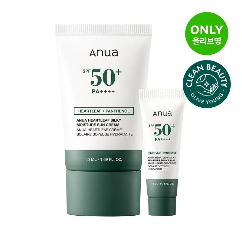 ANUA Heartleaf Silky Moisture Sunscreen SPF50+ PA++++ Hydrating UV Protection Sun Cream 50ml