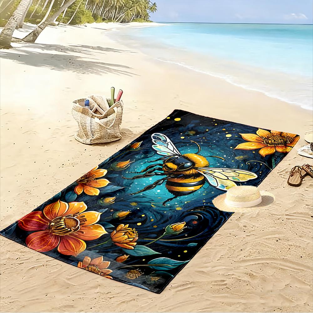 Honeybee with Orange Flowers Design Beach towel quick-drying for travel outdoor sports jogging beach and swimming