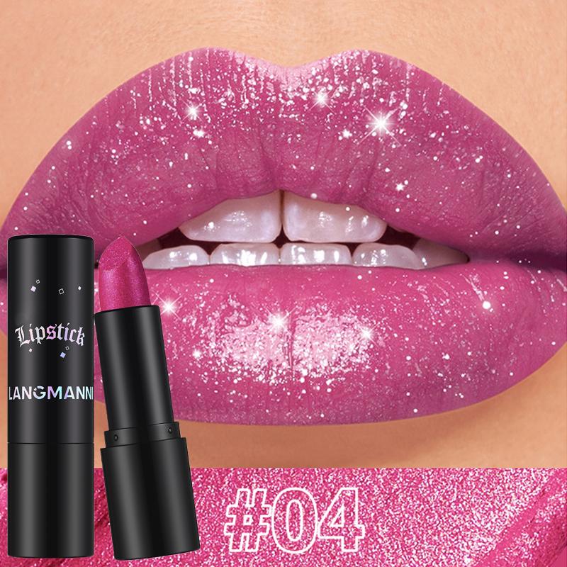 7 Shiny Metallic Pearlescent Lipstick Waterproof Long Lasting Diamond Lipstick Non Stick Red Pink Lip Tint Makeup Cosmetic
