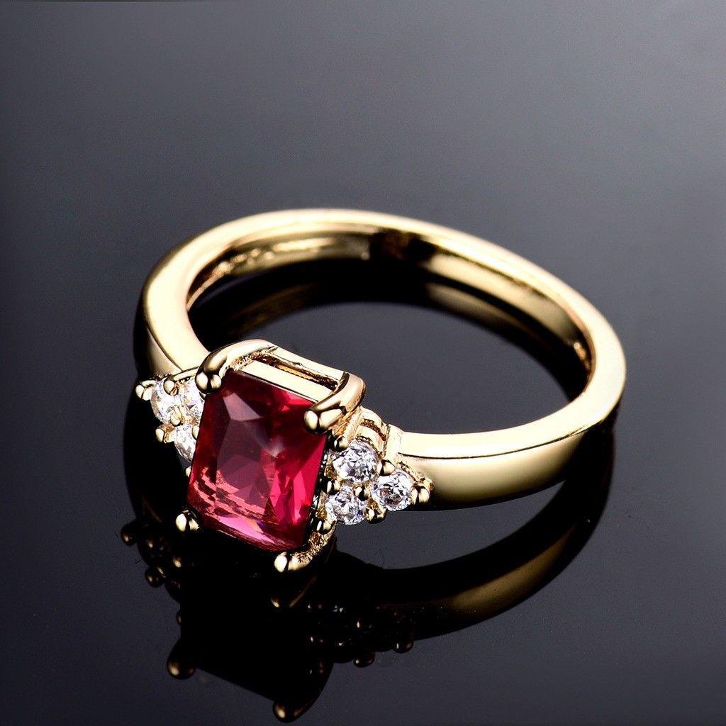 Gold Plated, Zircon Women's Ring Wedding Princess Square Black Diamond Red Ring