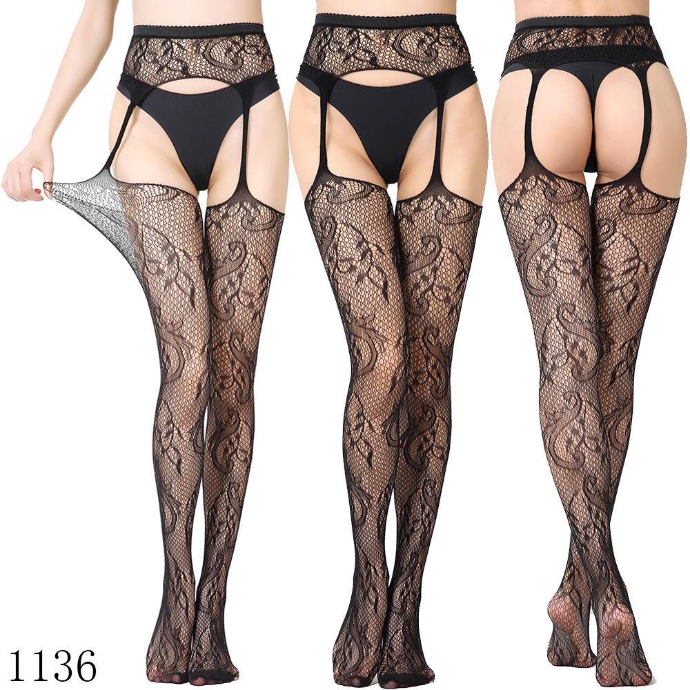 European & American Women's Mesh Jacquard Garter One-Piece Pantyhose