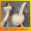Crystal and Thick Heel One-word High-heeled Slippers, Popular Small Fragrant Wind Fluffy Cool Slippers for Women's Autumn 2024 New Models