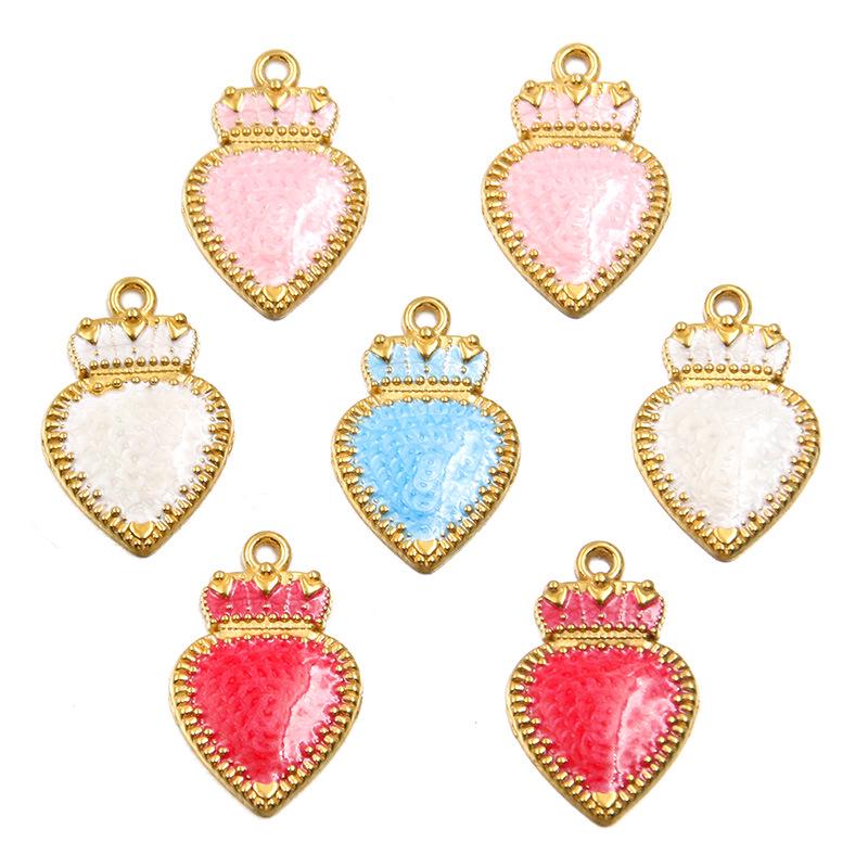17x26mm Gold & Enamel Stainless Steel Crown Heart Pendants - 4 Colors for Retro Necklace/Bracelet Charms