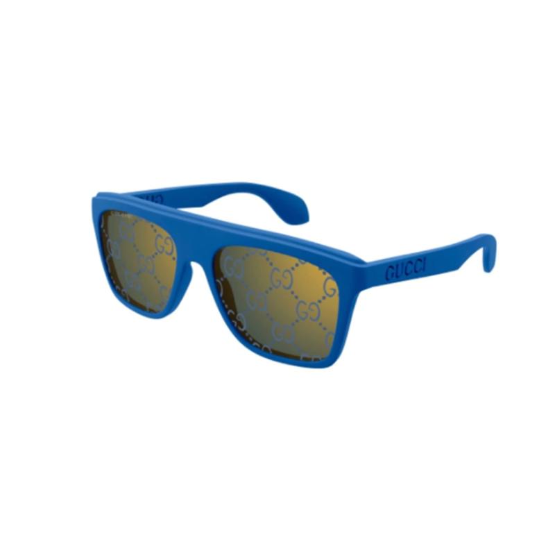 GUCCI Temple Lettering Square Sunglasses Men's Blue