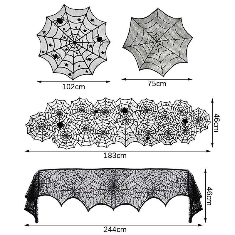 2025 Halloween Decoration Lace Spider Web Skeleton Skull Tablecloth Black Fireplace Mantel Scarf Event Party Supplies