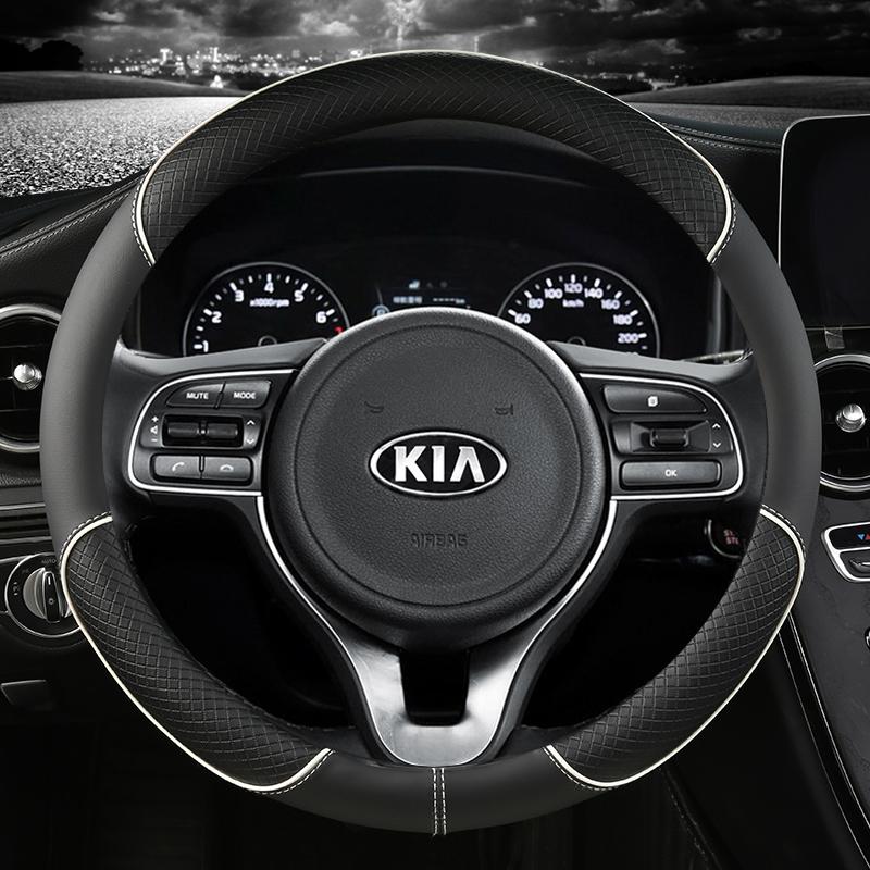 BTQNM1 Pu Leather Car Steering Wheel Cover 38cm For Kia Rio 2 3 4 X Line Kombi Sedan K2 K3 K4 K5 KX1 KX3 KX5 Sportage Auto Accessories