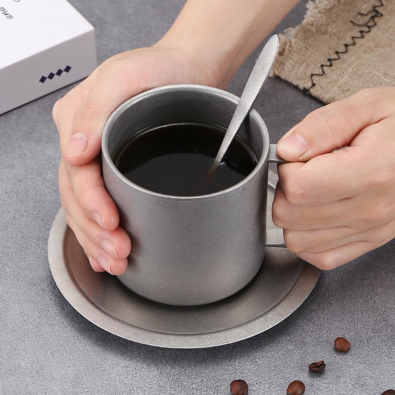 Набор из нержавеющей стали для кофе, термостойкая кружка с двойными стенками, блюдце, ложка, столовые приборы для напитков, кухонные аксессуары для кафе