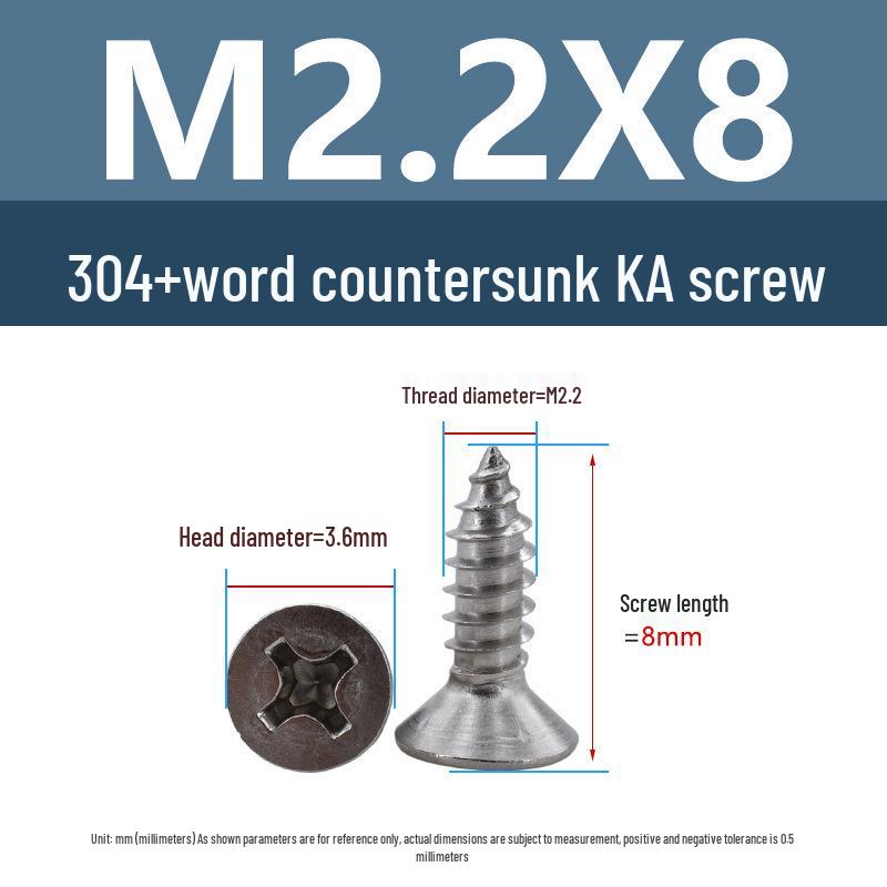 Yigu 304 Stainless Steel Phillips Flat Head Self-Tapping Screws M1-M2.5