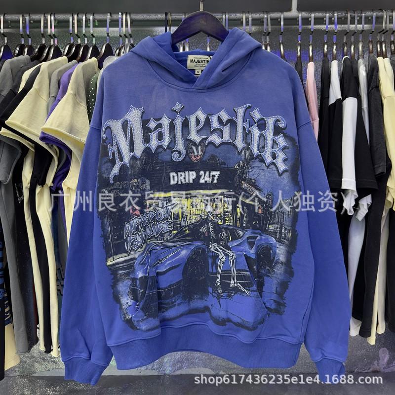 Унисекс Оверсайз Худи с Принтом Черепа и Стразами Streetwear Топ на Молнии
