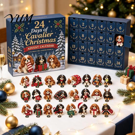 Interactive Holiday Game Shih Tzu Advent Calendar, 24-Day Countdown Toy Set with Mini Dog Family to Christmas Figures, Tree Hanging Decor, Gift