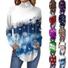 Женская мода Свободная футболка с длинным рукавом с высоким воротом и рождественским принтом Повседневные топы Пуловер